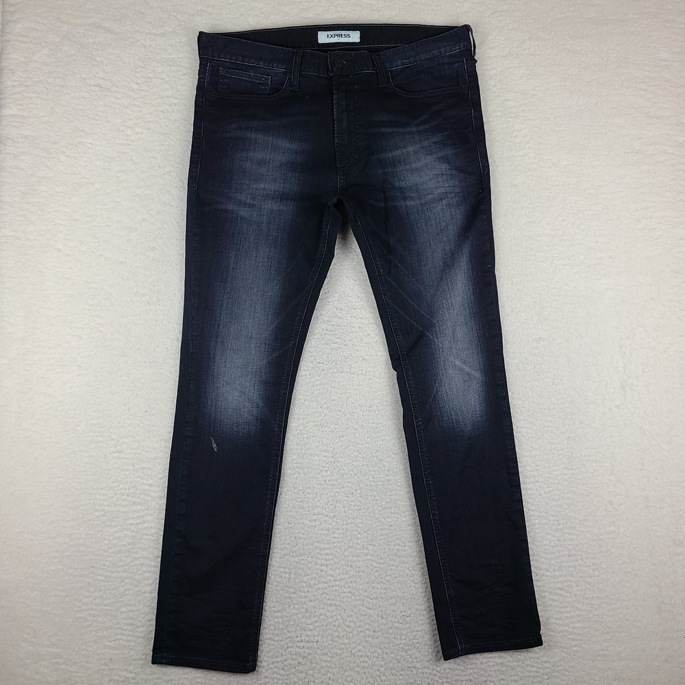 EXPRESS Jeans Mens 36x32 Blue Skinny Dark Wash Denim *